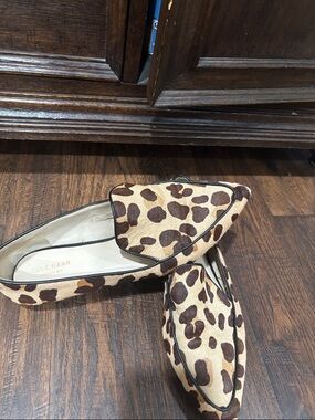 Cole Haan Leopard-Print Pointed Toe Flats in Tan and Brown